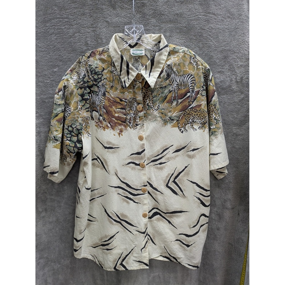 Vintage Button Up Womens 26w Safari Zoo‎ Animals